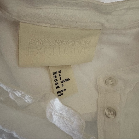H&M CONSCIOUS Collection sz 8 High Low Shirt Fishtail White 3/4 Sleeve - Picture 10 of 12